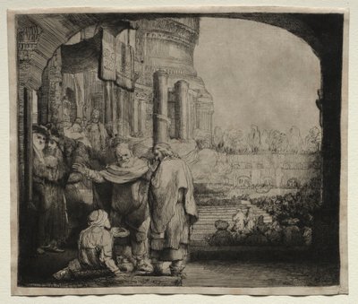 Peter ve John, Tapınağın Kapısında Sakatları İyileştirir, 1659. by Rembrandt van Rijn