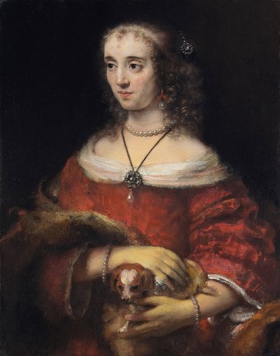 Kucak Köpekli Bir Kadının Portresi, yaklaşık 1665 by Rembrandt van Rijn