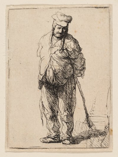 Elleri Arkasında Bir Sopa Tutarak Dağınık Köylü by Rembrandt van Rijn