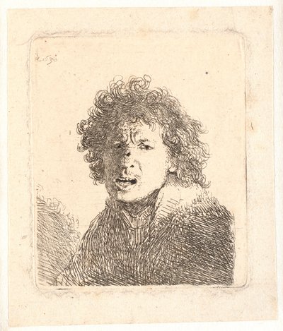 Rembrandt başı açık ve ağzı açık, sanki bağırıyormuş gibi: büstü by Rembrandt van Rijn