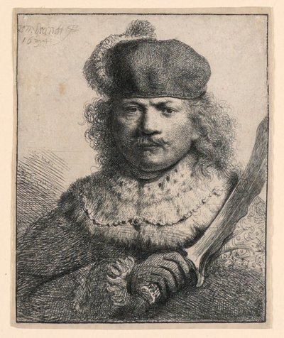 yükseltilmiş kılıç ile Rembrandt by Rembrandt van Rijn