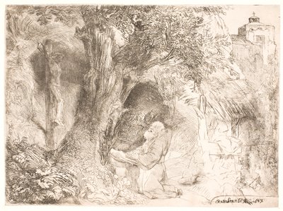 S. Francis bir ağacın altında dua ediyor by Rembrandt van Rijn