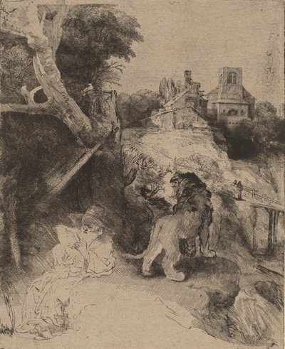 Bir İtalyan Manzarasında Aziz Jerome Okuma, c. 1653. by Rembrandt van Rijn