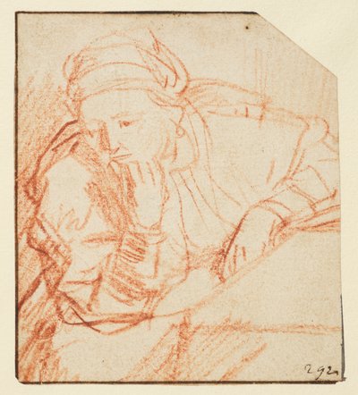 Bir masada oturan Saskia, by Rembrandt van Rijn