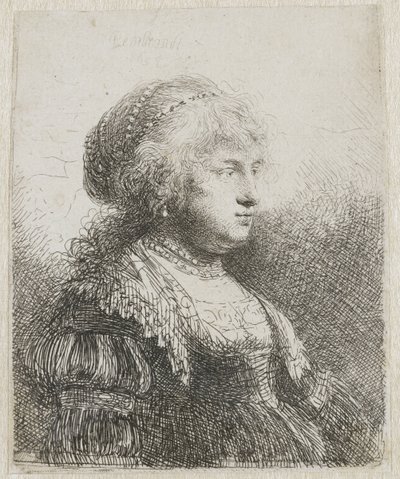 Saskia saçında incilerle by Rembrandt van Rijn