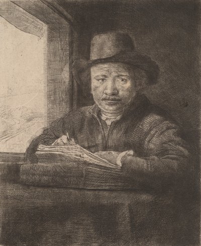 Bir Pencerede Otoportre Çizimi, 1648. by Rembrandt van Rijn
