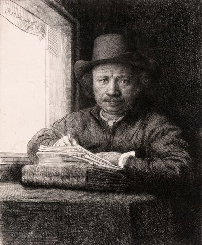 Bir Pencerede Otoportre Çizimi, Rembrandt van Rijn by Rembrandt van Rijn