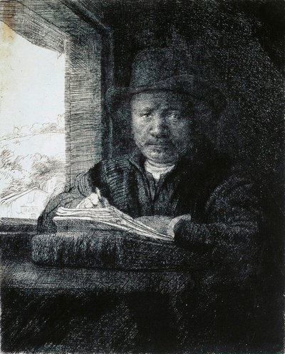 Pencereden Kendi Portresi, 1648. by Rembrandt van Rijn