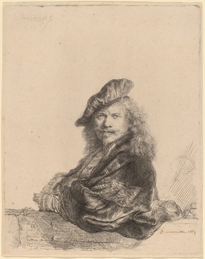 Taş Eşiğe Yaslanmış Otoportre by Rembrandt van Rijn