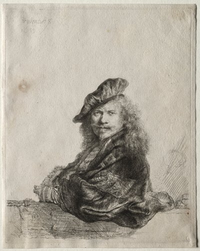 Taş Eşiğe Yaslanmış Otoportre by Rembrandt van Rijn