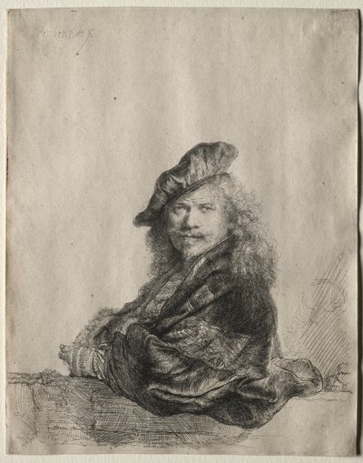 Taş Eşiğe Yaslanmış Otoportre by Rembrandt van Rijn
