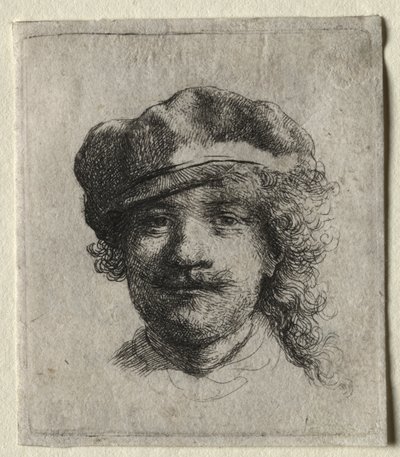 Yumuşak Başlıklı Otoportre: Tam Yüz, Yalnızca Baş by Rembrandt van Rijn
