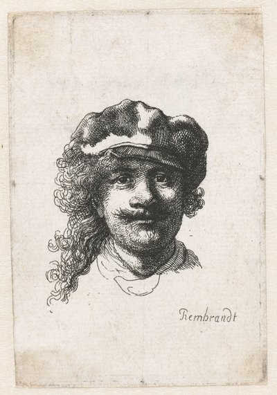 Yumuşak Başlıklı Otoportre: Tam Yüz, Yalnızca Baş, c. 1635. by Rembrandt van Rijn