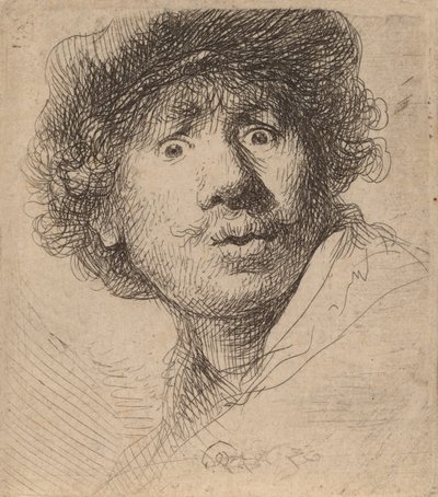 Şapkalı Otoportre, Ağzı Açık, 1630. by Rembrandt van Rijn