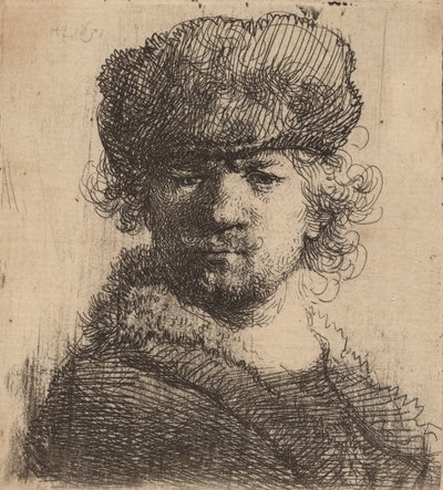 Ağır Kürk Şapkalı Otoportre, 1631. by Rembrandt van Rijn