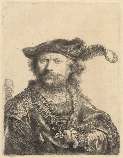 Tüylü Kadife Şapkalı Otoportre by Rembrandt van Rijn
