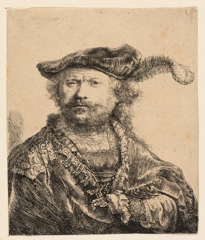 Tüylü Kadife Şapkalı Otoportre by Rembrandt van Rijn