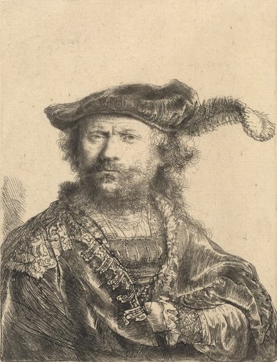 Tüylü Kadife Şapkalı Otoportre, 1638. by Rembrandt van Rijn