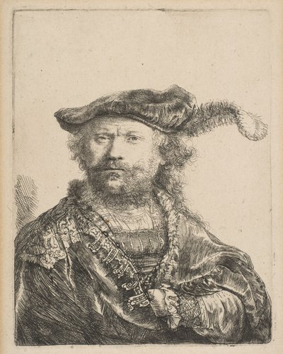 Tüylü Kadife Şapkalı Otoportre, 1638. by Rembrandt van Rijn