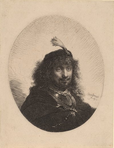 Tüylü Başlıklı ve Alçaltılmış Kılıçlı Otoportre, 1634. by Rembrandt van Rijn