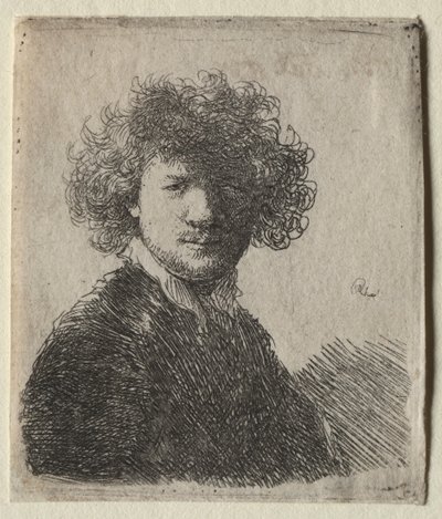 Kıvırcık saçlı ve beyaz yakalı Otoportre: Göğüs by Rembrandt van Rijn