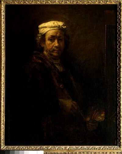 Şövalede kendi portresi. Tablo Rembrandt Harmenszoon van Rijn dit Rembrandt (1606-1669) Ec. Oyuk. by Rembrandt van Rijn