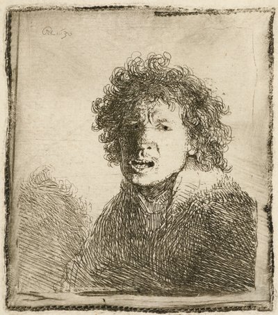 Otoportre ağzı açık, sanki bağırıyormuş gibi: büst, 1630. by Rembrandt van Rijn