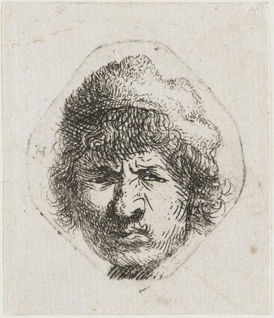 Otoportre kaşlarını çatarak, yaklaşık 1631. by Rembrandt van Rijn