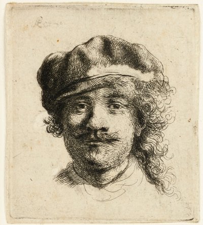 Yumuşak bir şapka takan otoportre: tam yüz, sadece kafa, c.1634. by Rembrandt van Rijn