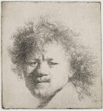 Uzun gür saçlı otoportre: sadece kafa, yaklaşık 1631. by Rembrandt van Rijn