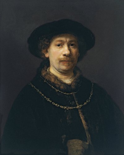 Bereli ve İki Altın Zincirli Otoportre, yaklaşık 1642 by Rembrandt van Rijn