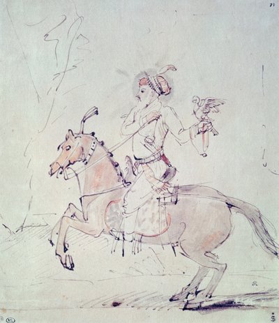 Şah Cihan at sırtında şahin (kağıt üzerinde kalem ve mürekkep ve wc) by Rembrandt van Rijn