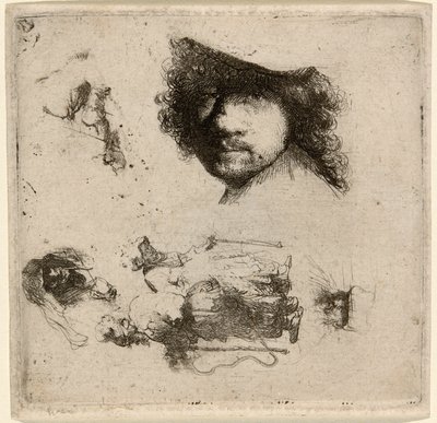 Çalışma Sayfası: Sanatçının Başkanı, Dilenci Çift, Yaşlı Adam ve Yaşlı Kadının Başkanları vb. by Rembrandt van Rijn