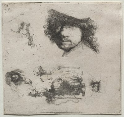 Çalışma Sayfası: Otoportre, Dilenci Çift, vb., c. 1632. by Rembrandt van Rijn