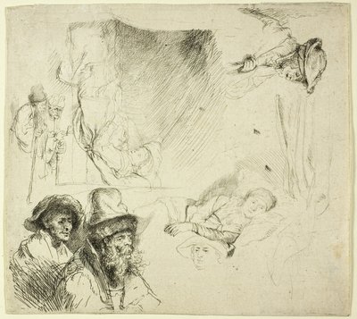 Yatakta Hasta Yatan Bir Kadınla Çalışma Sayfası by Rembrandt van Rijn