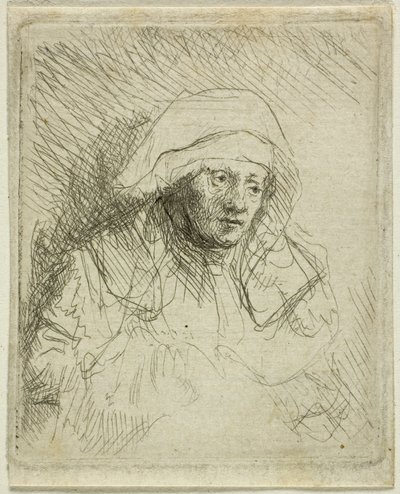 Büyük Beyaz Başlıklı Hasta Kadın (Saskia) by Rembrandt van Rijn