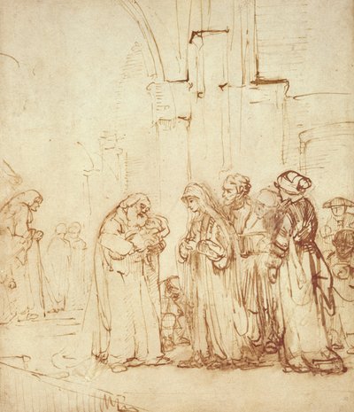 Tapınakta Simeon ve İsa (çizim) by Rembrandt van Rijn