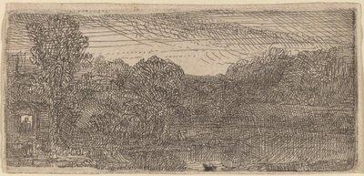 Küçük Gri Manzara: Bir Ev ve Bir Havuzun Yanında Ağaçlar by Rembrandt van Rijn