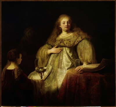 Sophonisbe, kocasının emriyle zehir kabını alır. by Rembrandt van Rijn