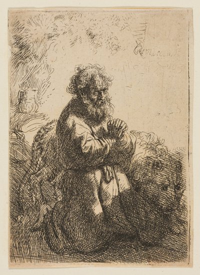 Aziz Jerome Duada Diz Çökmüş, Aşağıya Bakıyor by Rembrandt van Rijn