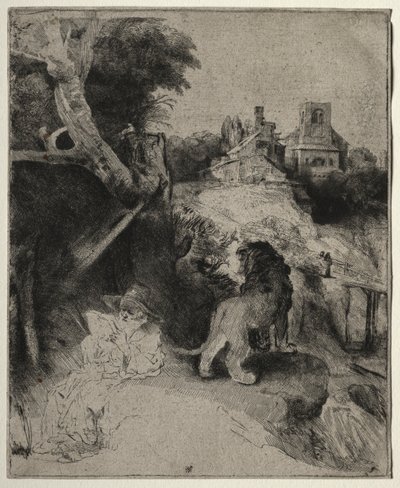 Bir İtalyan Manzarasında Aziz Jerome Okuma, c. 1653. by Rembrandt van Rijn