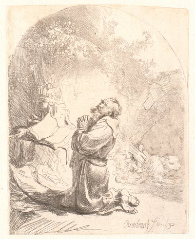 Aziz Jerome dua ediyor: kemerli baskı by Rembrandt van Rijn