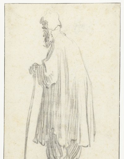 Sola Bakmış Sopalı Ayakta Adam by Rembrandt van Rijn