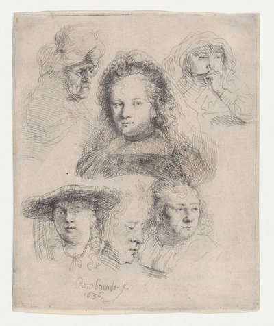 Saskia ve Diğerleri Başkanlarının Çalışmaları, 1636., 1636. by Rembrandt van Rijn