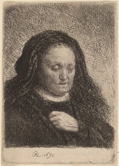Sanatçının Annesi Eli Göğsünde by Rembrandt van Rijn