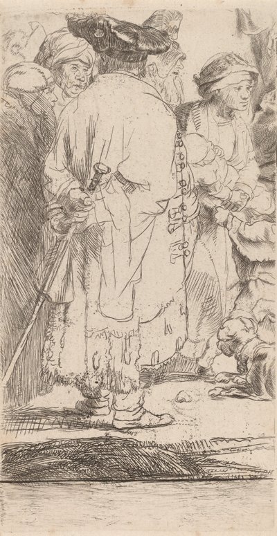 Yüz Gulden Baskısından Baston Parçalı Adam, c. 1649. by Rembrandt van Rijn