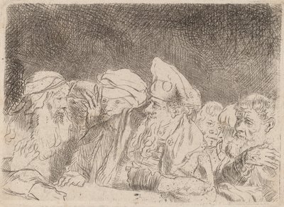 Yüz Gulden Baskısından Ferisiler Münazara Parçası, c. 1649. by Rembrandt van Rijn