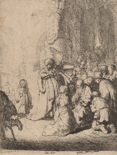 Melekle Tapınakta Sunum: Küçük Tabak, 1630. by Rembrandt van Rijn