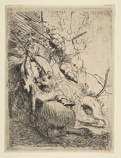 Tek Aslanlı Küçük Aslan Avı, yak. 1629. by Rembrandt van Rijn