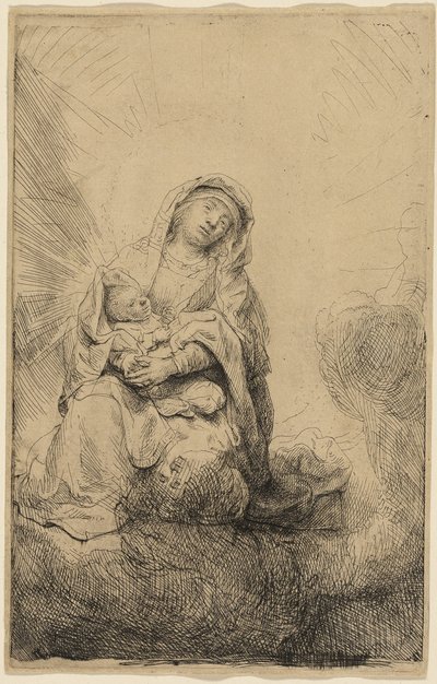 Bulutlardaki Bakire ve Çocuk by Rembrandt van Rijn